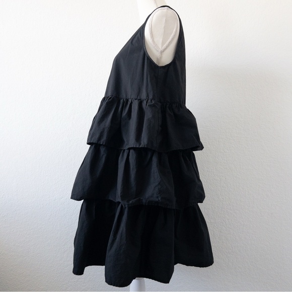 Who What Wear Black Sleeveless Tiered Ruffle Midi Dress Women’s Size Medium - Picture 3 of 11